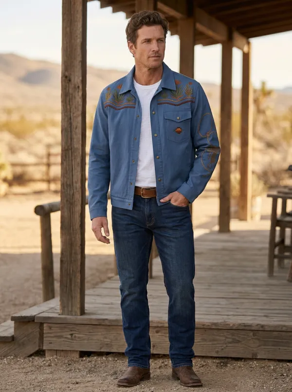 Desert Range Cactus Geometric Floral Rodeo Style Men's Western Jacket