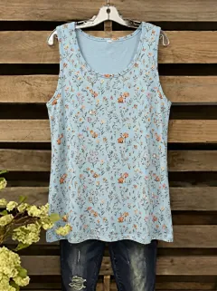Fox Floral Nature Women's Loose Printed Tank Top