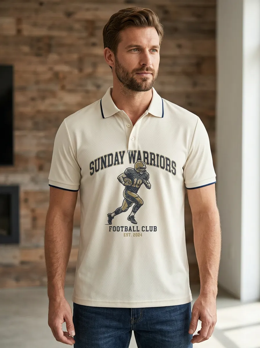 Men's Sunday Warriors Football Player Graphic Polo Shirt