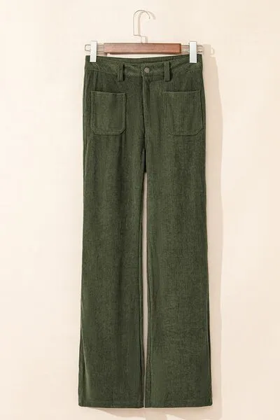 High Waist Square Pocket Corduroy Pants