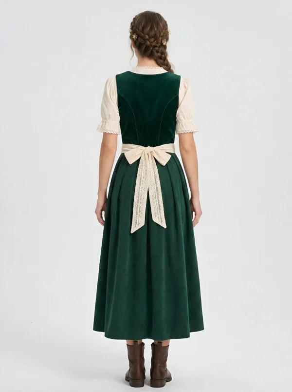 Floral Embroidered Lace Apron Women's Bavarian Oktoberfest Dirndl Dress