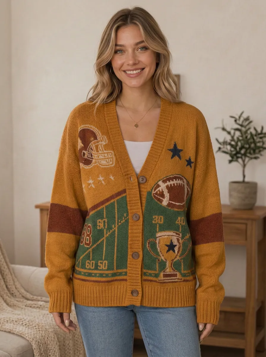 Women's Heritage Football Helmet Trophy Field Knit Knit Cardigan
