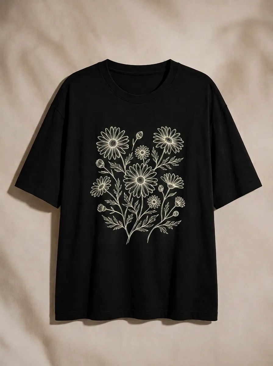Women's Botanical Nature Lover Daisy Flower Printed T-shirt