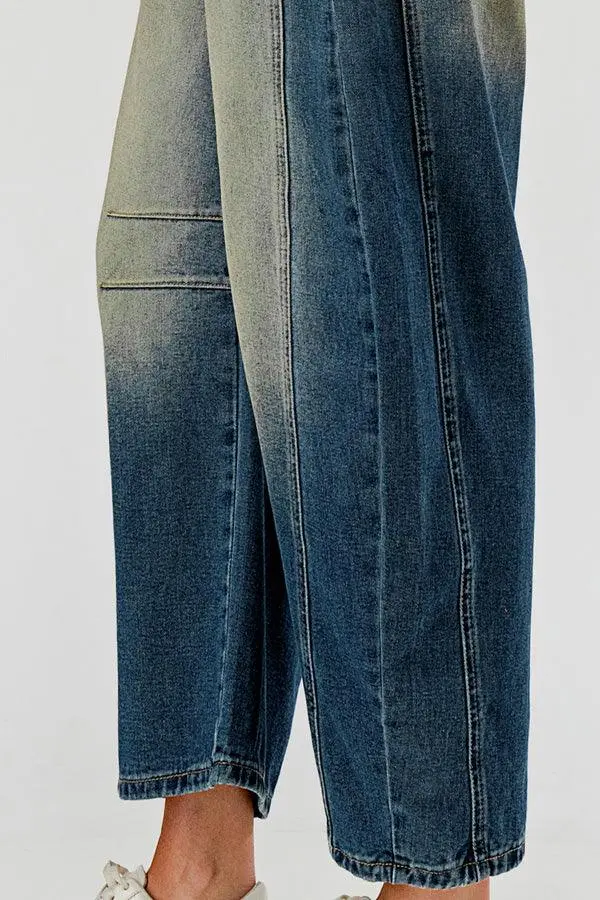 Relaxed Mid Rise Barrel Denim Pants