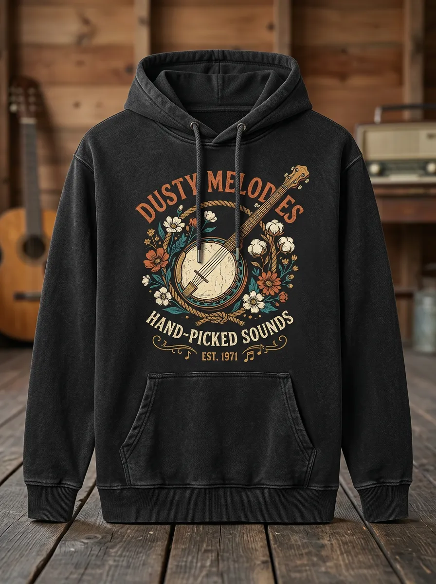 Country-Road Banjo Floral Country Music Graphic Hoodie