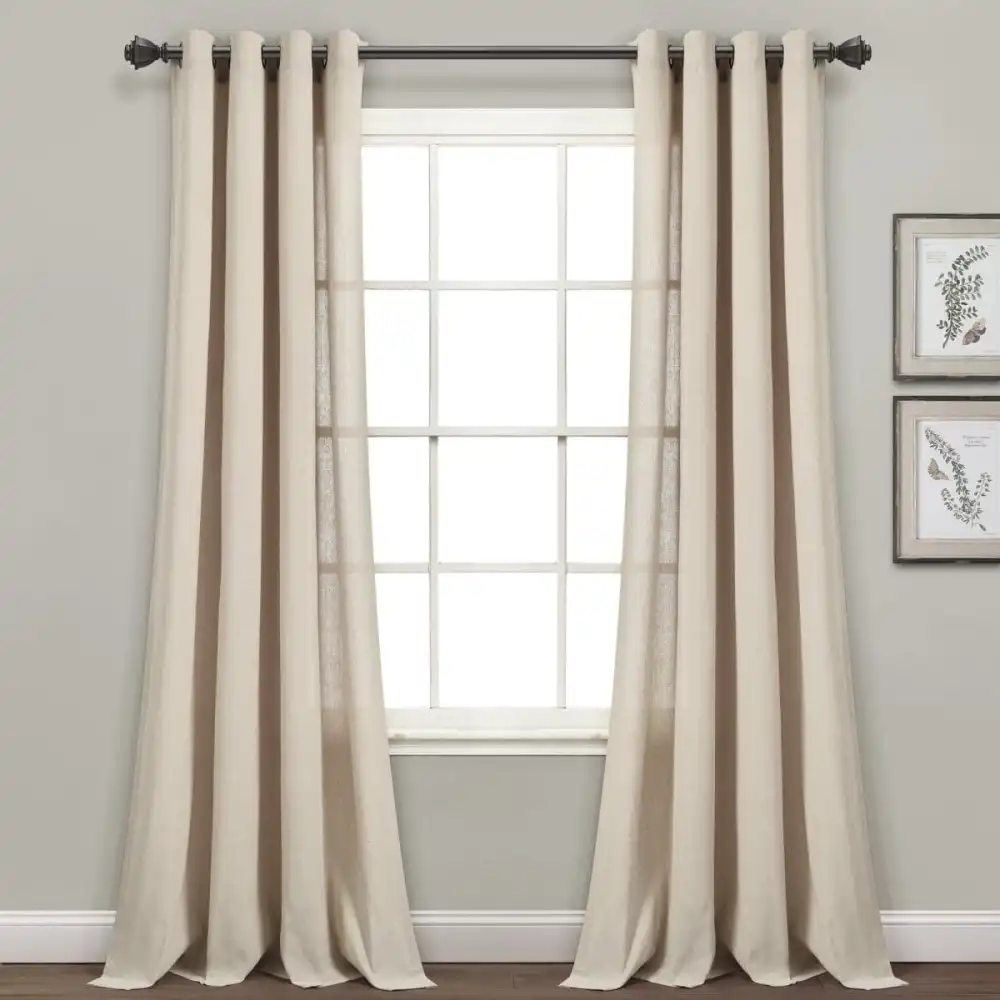 Farmhouse Solid Faux Linen Light Filtering Grommet Textured Curtain Panel Set