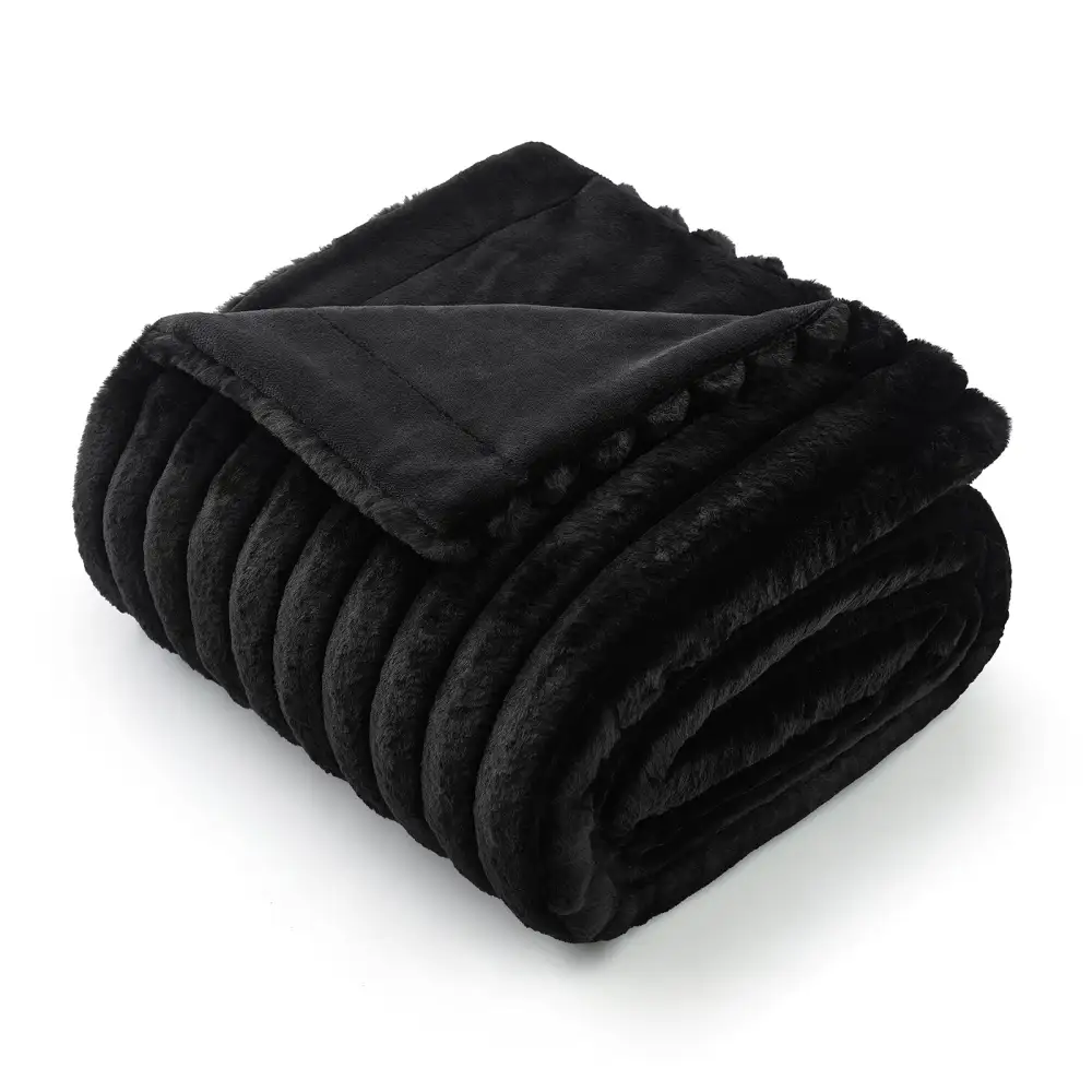 Striped Faux-Fur Throw Blanket