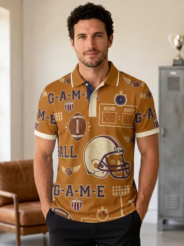Men's Football Helmet Scoreboard Polo Shirt