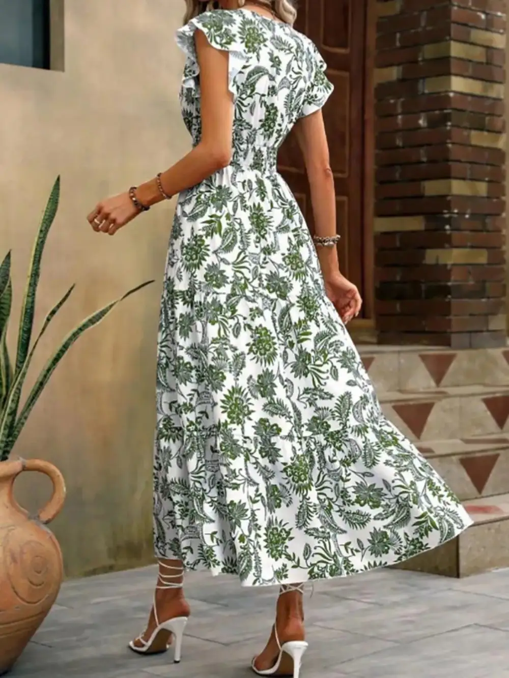 Ruffle Ruffle Sleeve Midi Dress