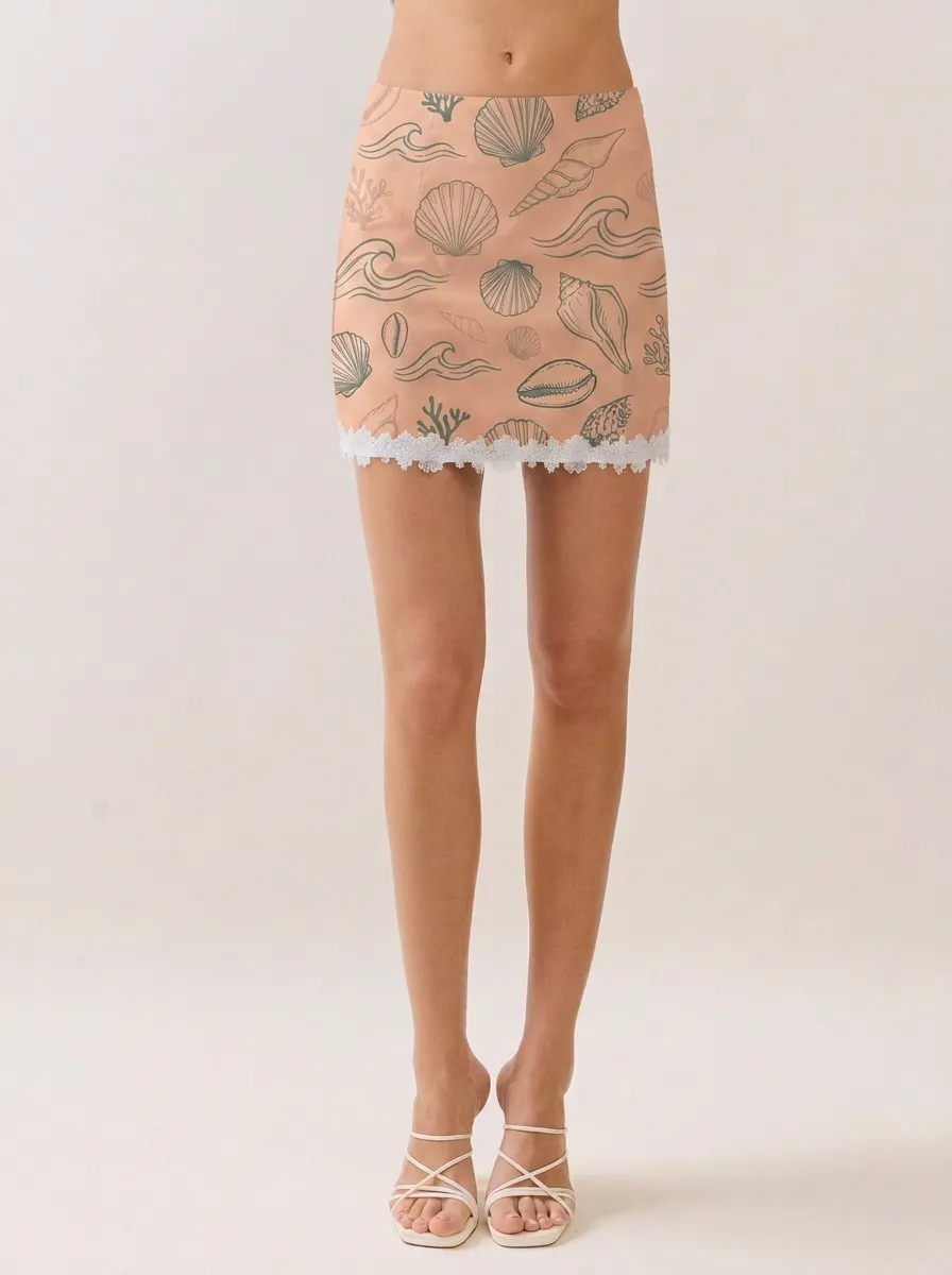 Women's Beach Lover Seashell Wave Printed Mini Skirt