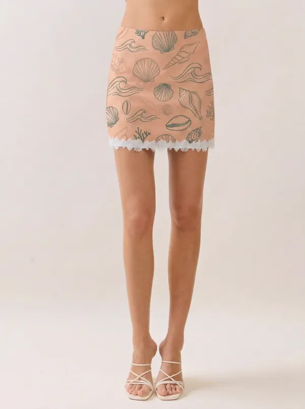 Women's Beach Lover Seashell Wave Printed Mini Skirt