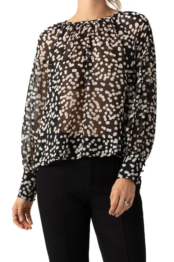 Polka Dot Long Sleeve Relaxed Blouse