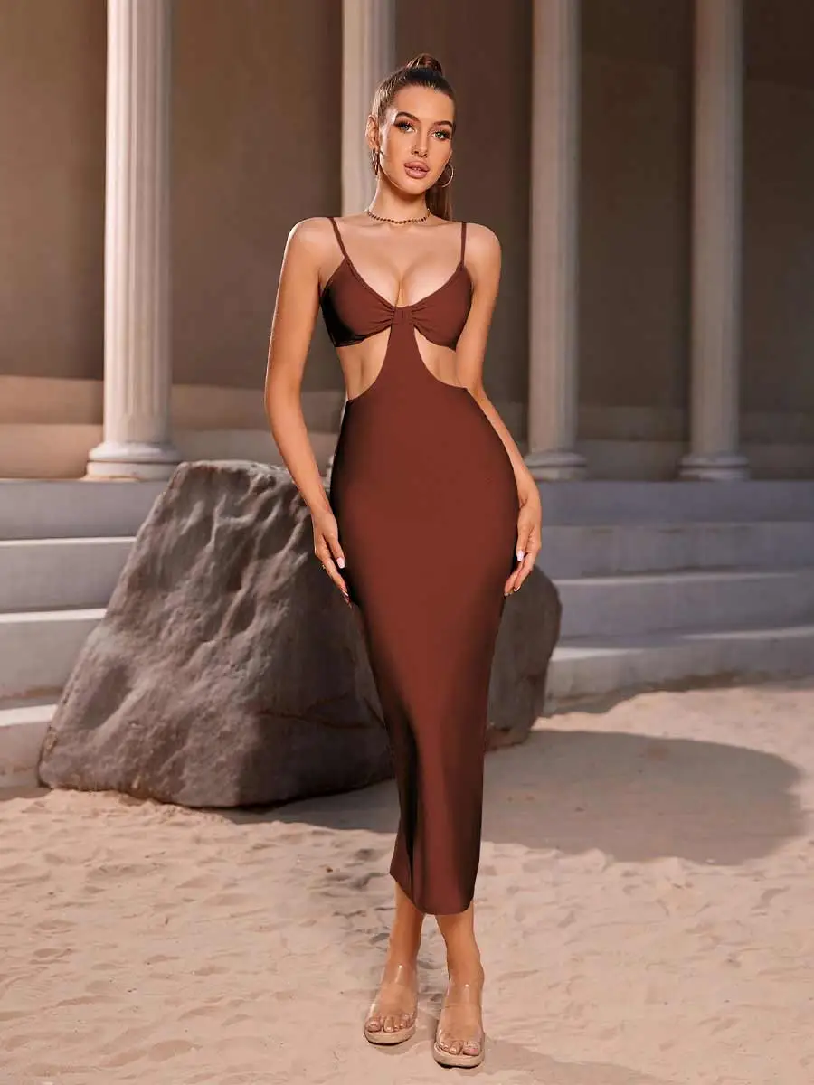 Cecilia Solid Color Waist Revealing Midi Dress