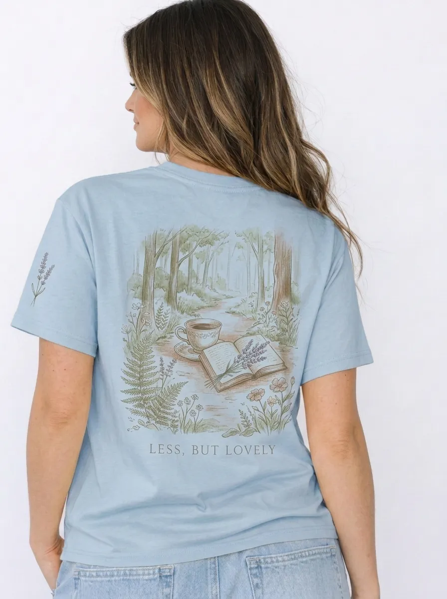 Women's Book Lover Forest Coffee Lavender Printed T-shirt