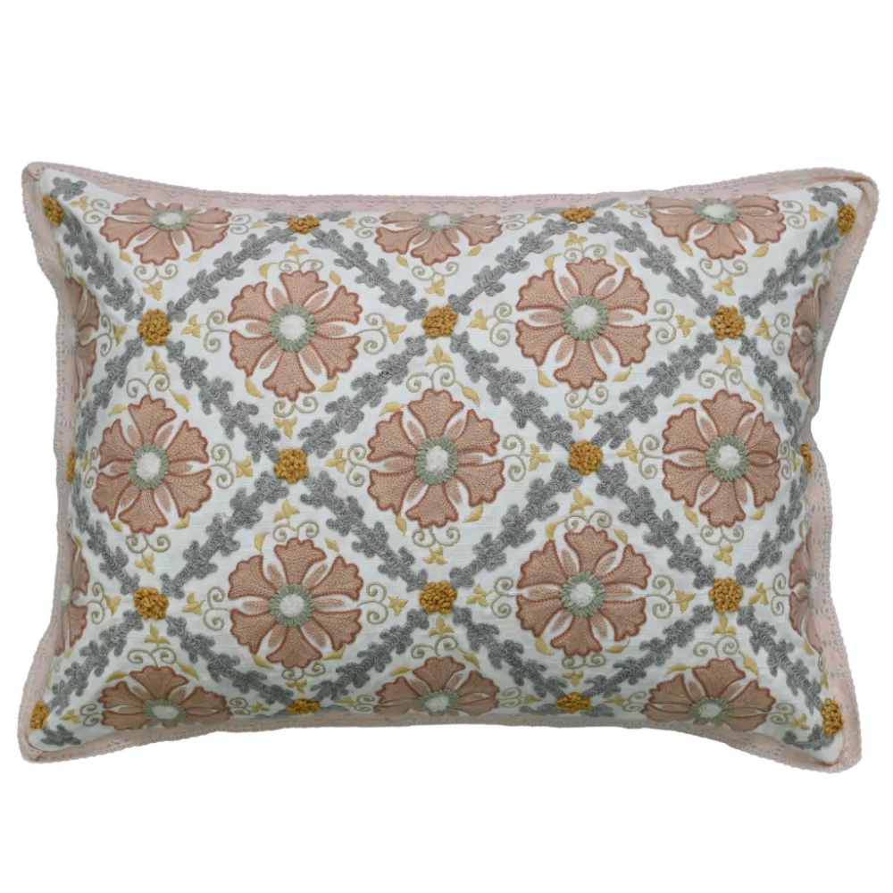 Embroidered Floral Botanical Cotton Decorative Cushion Cover