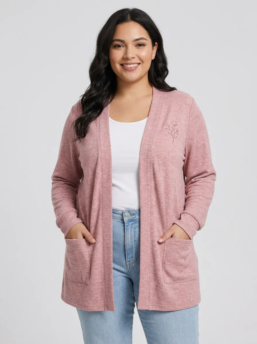 Pink Floral Minimalist Print Heather Cardigan