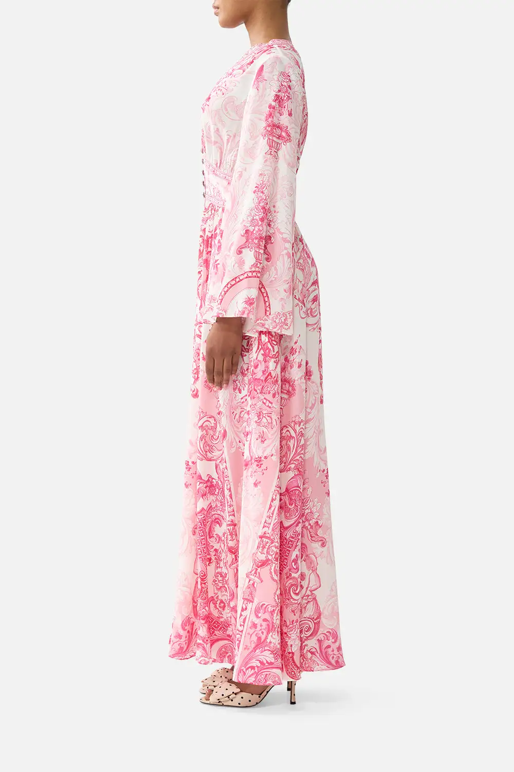 Printed Wide Sleeve Dress with Shirring Detail