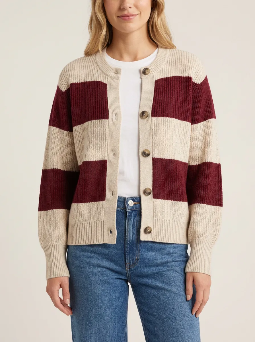 Button Front Rugby Striped Button Front Cardigan