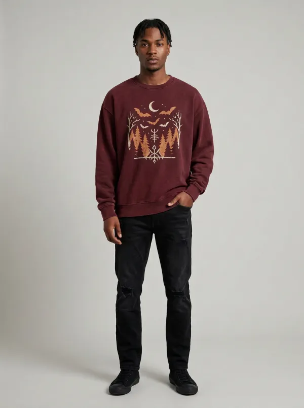 Men's Halloween Moon Bat Forest Rune Sweatshirt