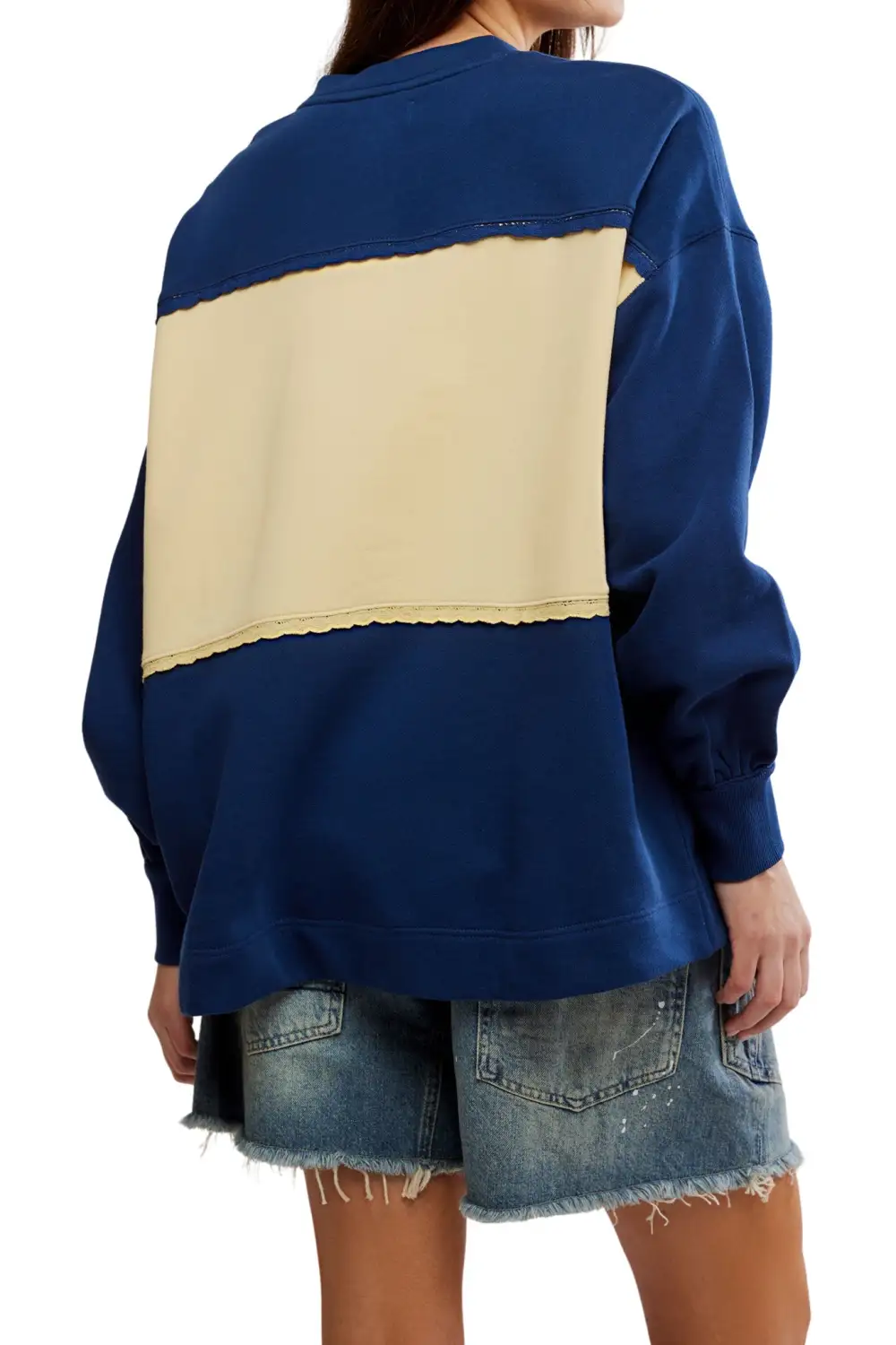 Ribbed Scalloped Oversized Relaxed Sweatshirt