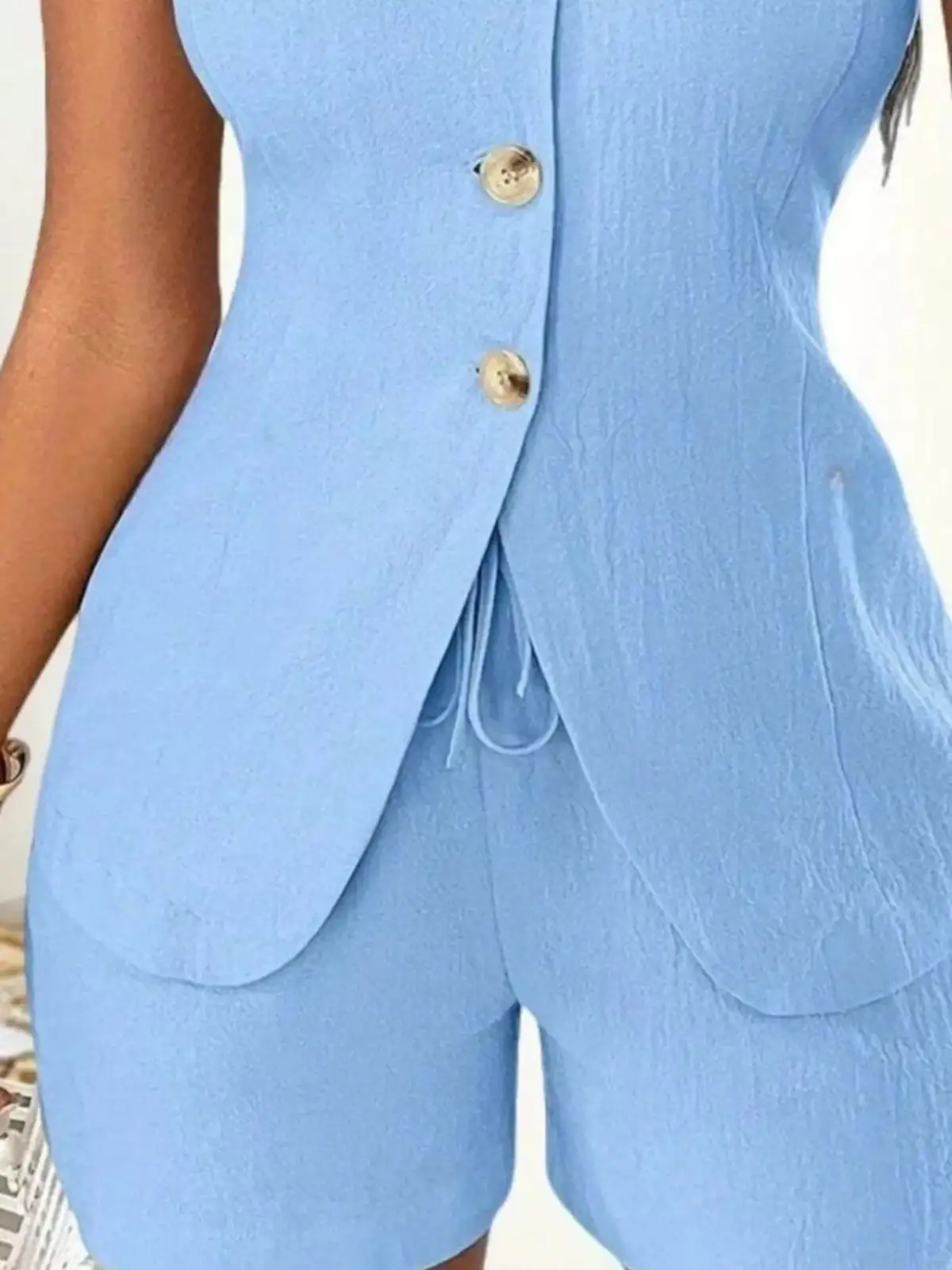 Drawstring Pocketed Vest and Shorts Matching Set
