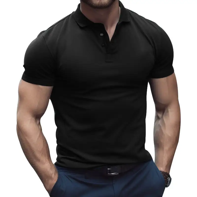 Men's Athletic Fitted Pique Polo Shirt Short-sleeved With Hidden Button Placket