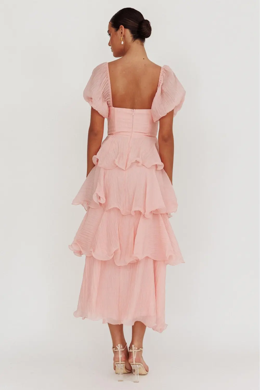 Chiffon Ruffle Square Collar Midi Dress