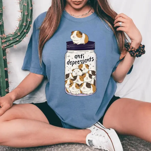Guinea Pig Anti Depressant Jar Zoo Boys Girls Kids Women's Oversized Comfort Colors T-Shirt