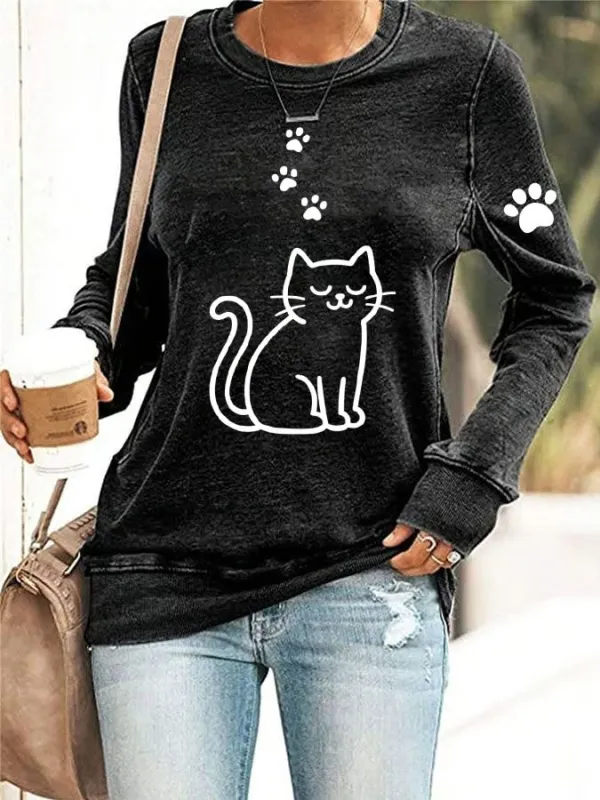 Women's Cute Cat Print Sweatshirt