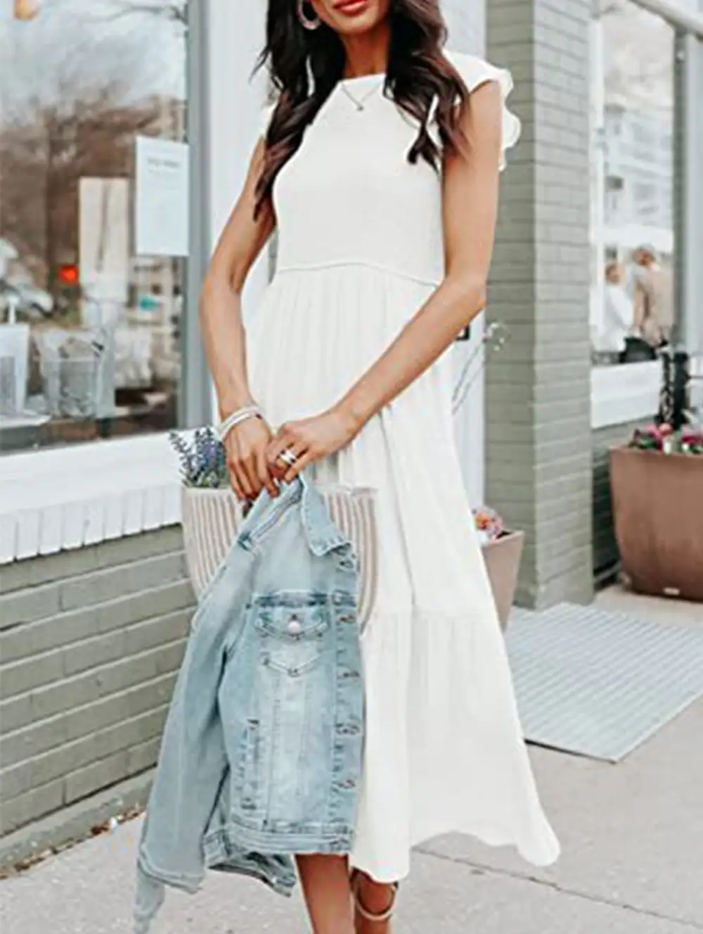 Flutter Sleeve Tiered Mini Dress