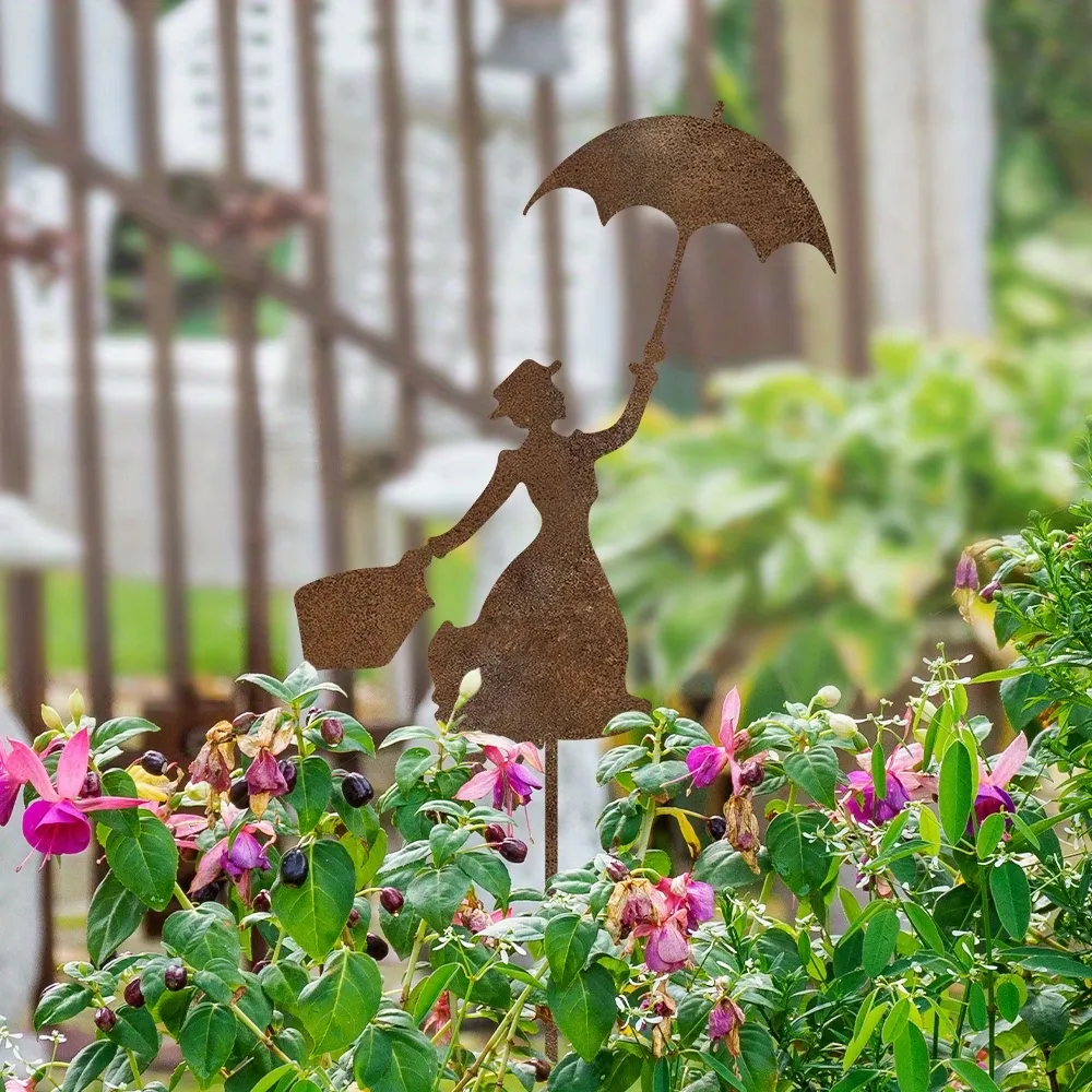 Vintage Umbrella Lady Garden Stake