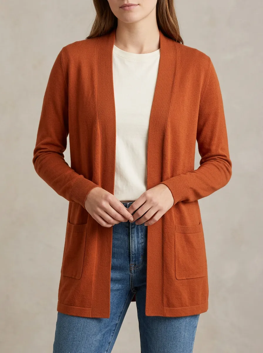 Layered Open-Front Knit Cardigan