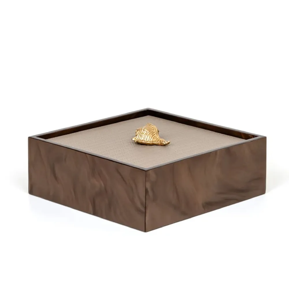 Textured Leather Lidded Square Box