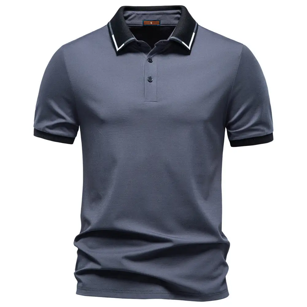 Ribbed Contrast Trim Cotton Polo Shirt
