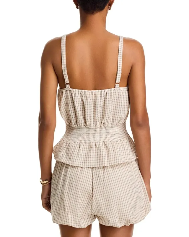 Smocked Peplum Gingham Top