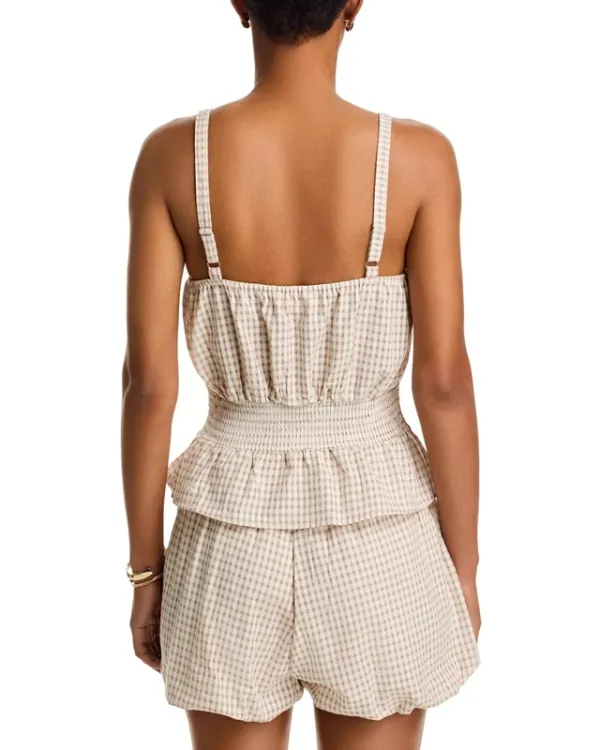 Smocked Peplum Gingham Top