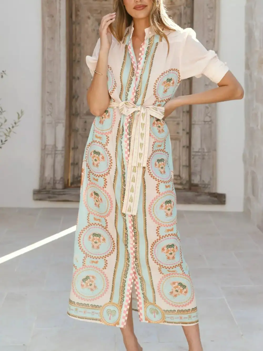 Refined Puff-Sleeve Printed Midi Dress