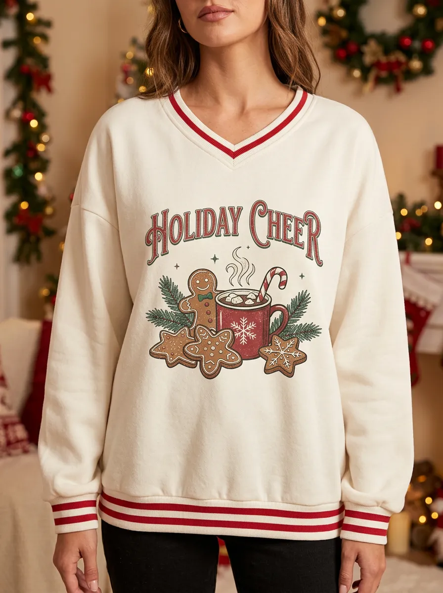 Christmas Holiday Cheer Gingerbread Cocoa Print Sweatshirt