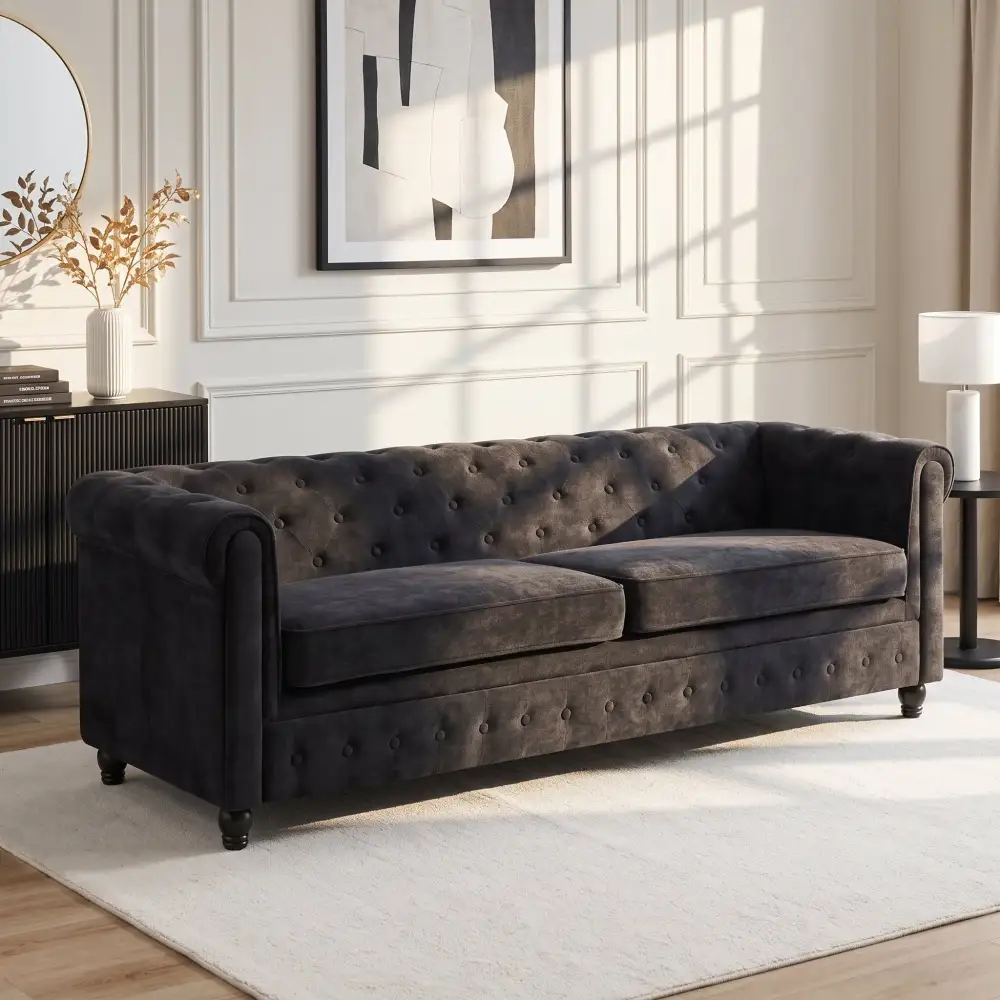 Rolled Arm Linen Living Room Sofa
