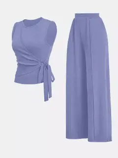 Tailored Round-Neck Pants Matching Set