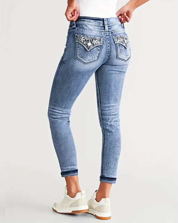 Stretch Embroidered Slim-Fit Skinny Jeans