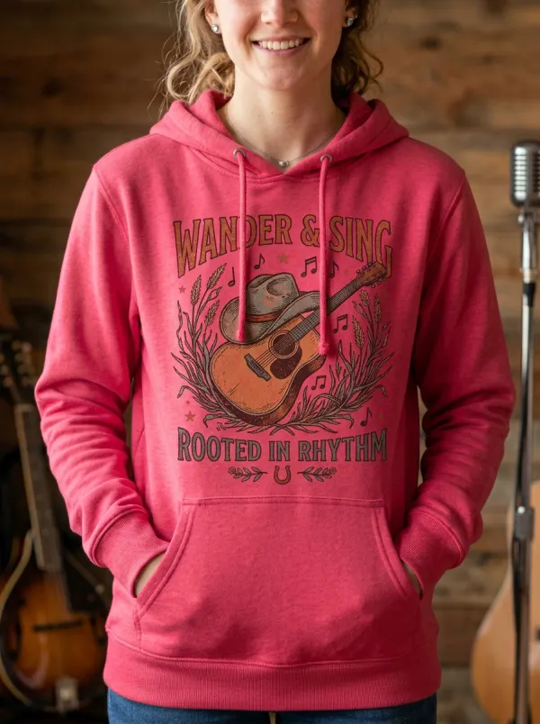 Acoustic Country Music Guitar Cowboy Hat Pullover Hoodie