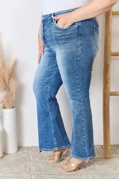 High Rise Ankle Flared Detail Denim Jeans