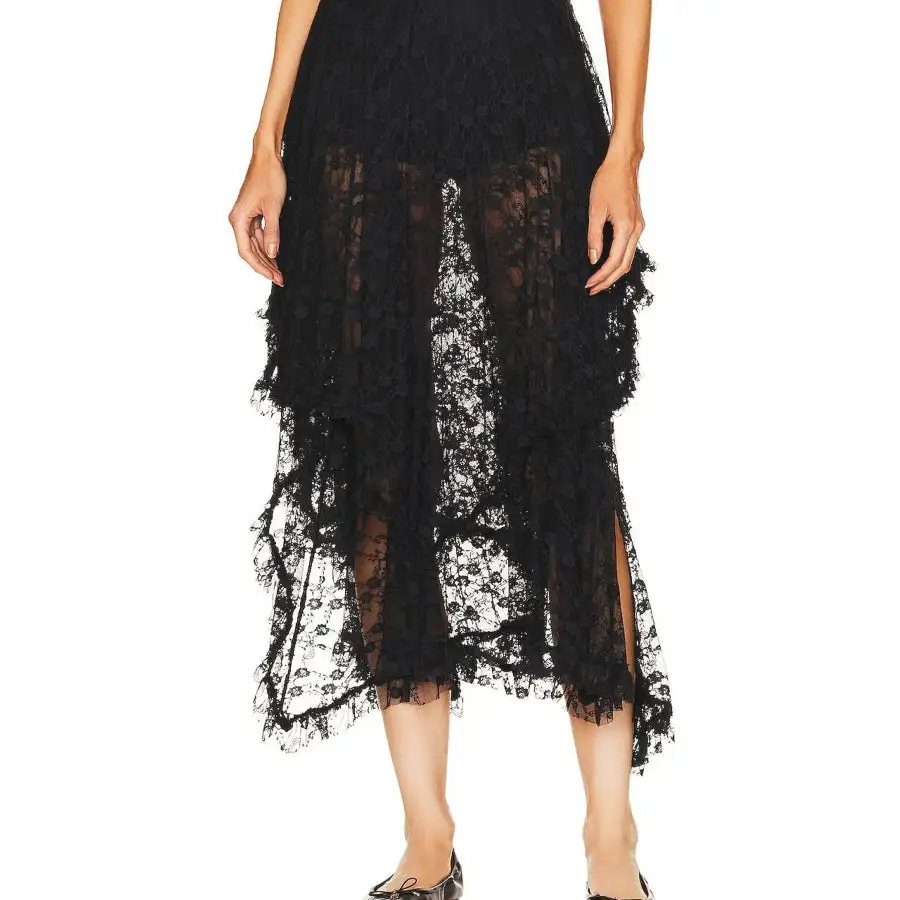 Asymmetrical Lace Midi Skirt