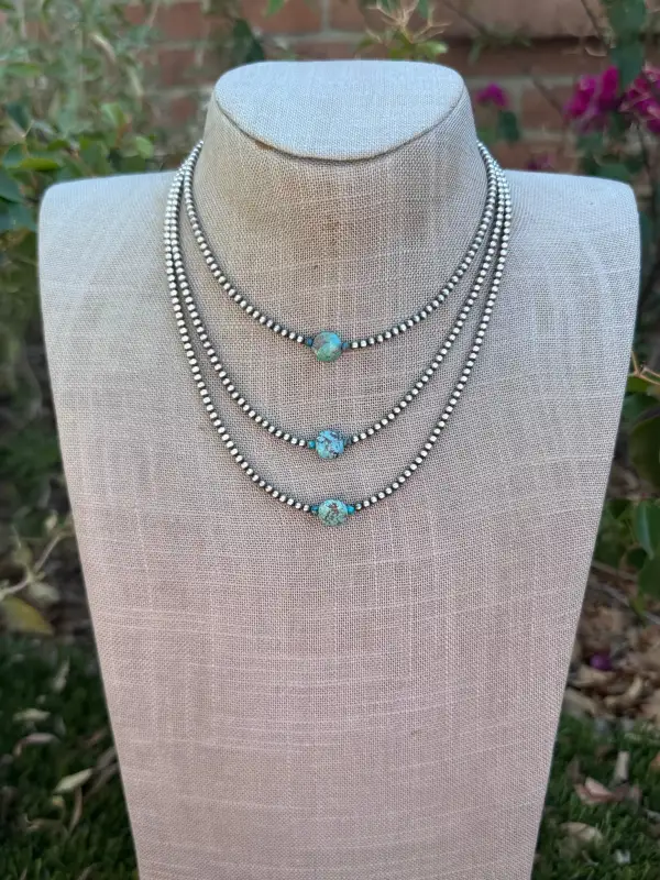 Beaded Turquoise Spinel Sterling Silver Necklace