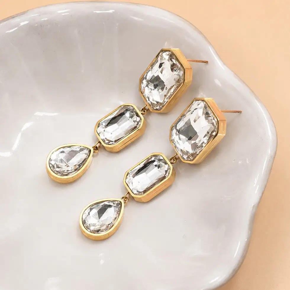 Stainless Steel Rhinestone Drop arrings
