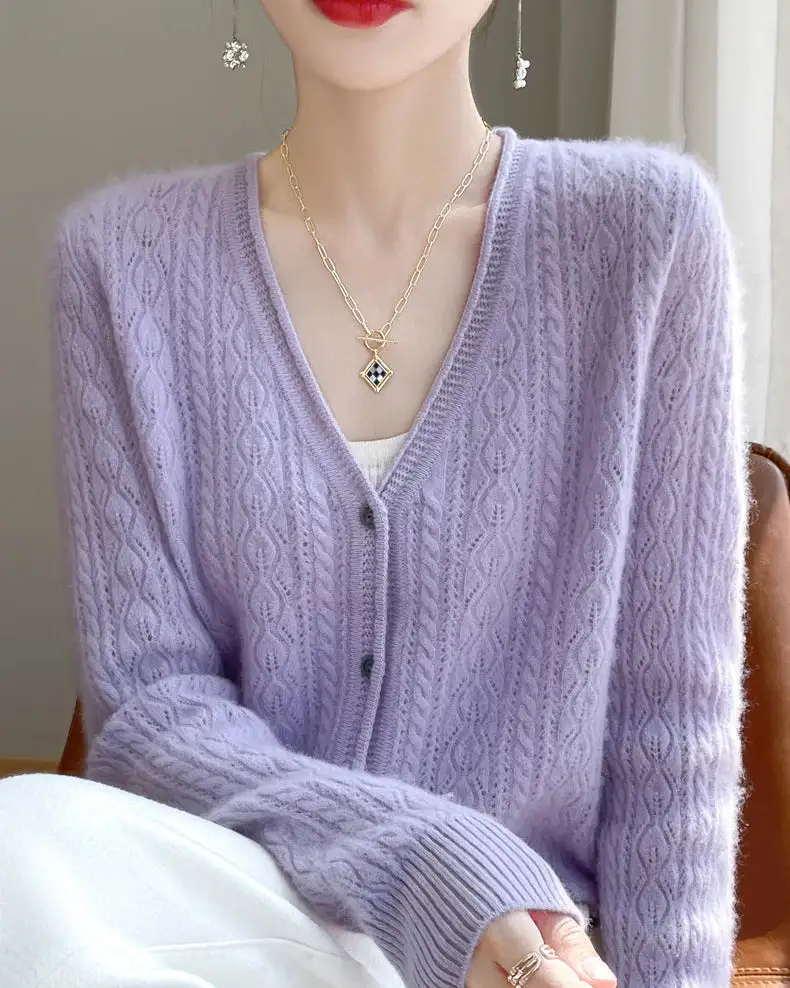 Merino-Wool Wool Button-Front V-Neck Cardigan