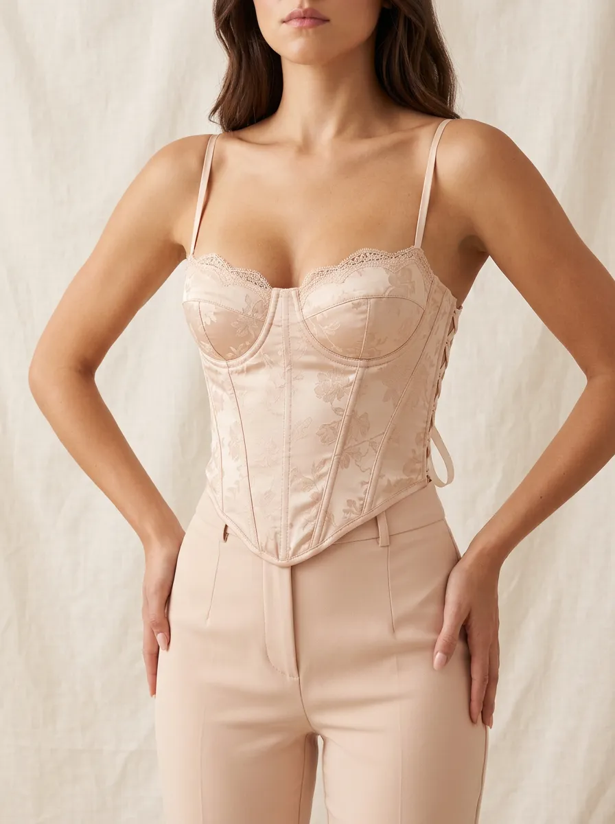 Romantic Floral Jacquard Women's Corset Top