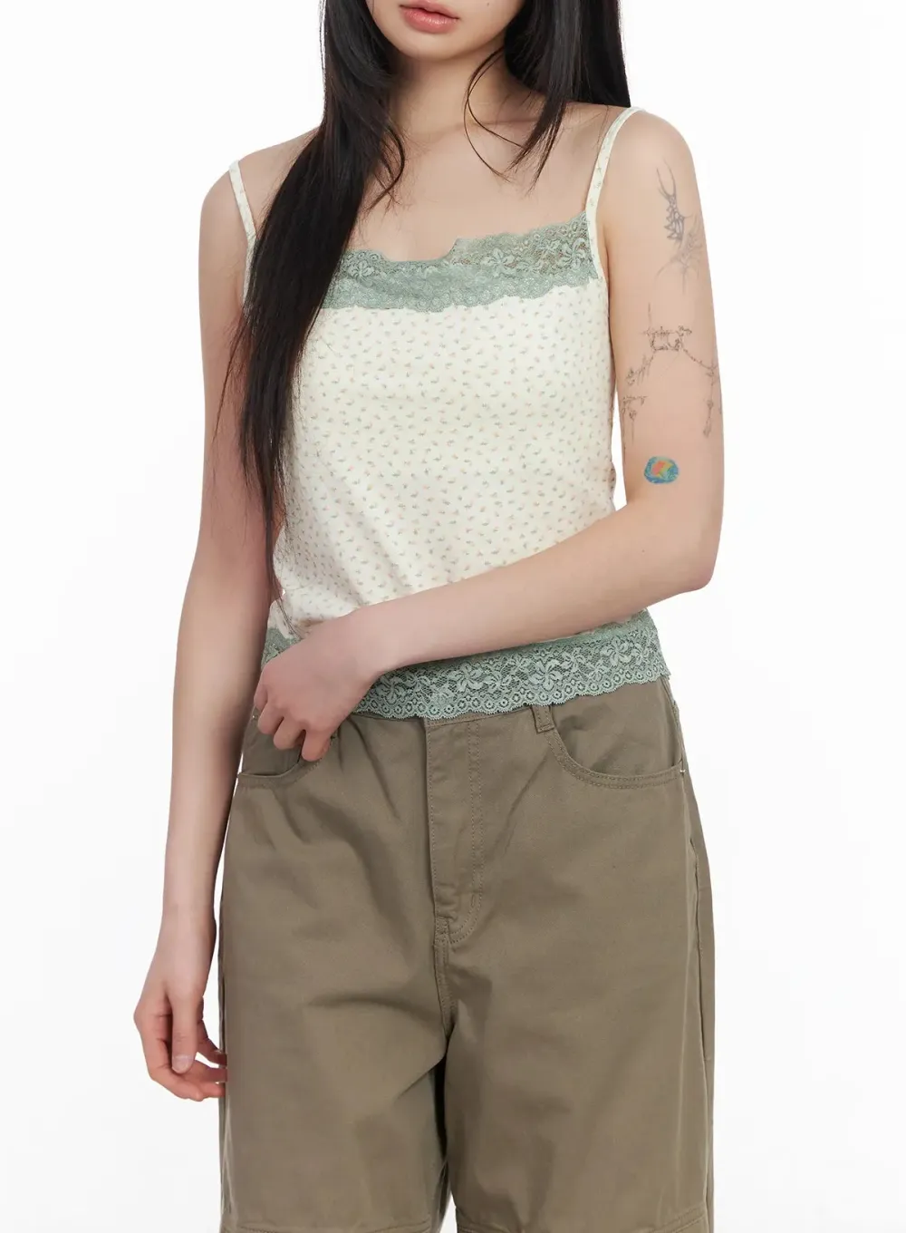 Floral Lace Trim Tank Top