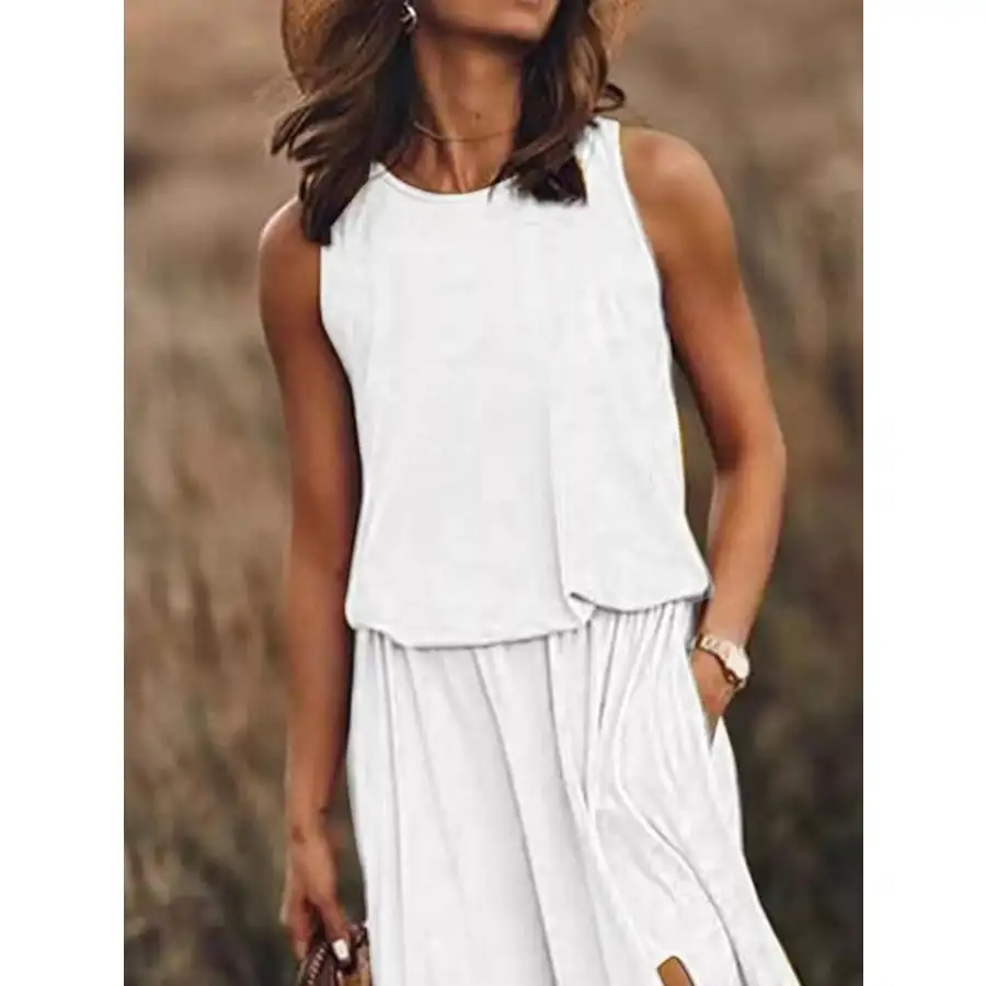 Full Size Round Neck Sleeveless Slit Maxi Dress Plus Size